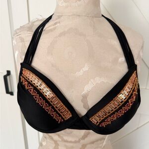 Black Bikini top w/ peach Gold Embroidery & sequence